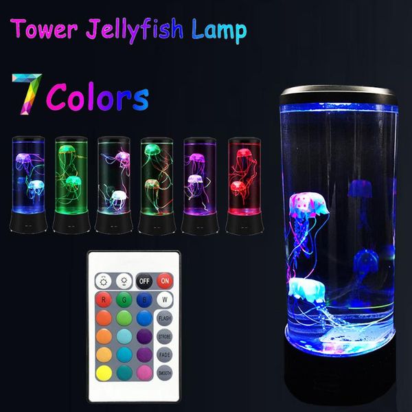 Lampes de table Lampe méduse LED veilleuse télécommande couleur changeante décoration de la maison lumières aquarium cadeau d'anniversaire pour enfants charge USB
