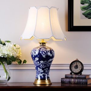 Tafellampen Jingdezhen Chinese keramische lamp slaapkamer woonkamer eetkamer decoratie bedblauw wit wit wit