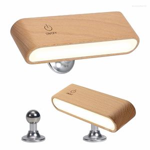 Tafellampen JJC LED magnetische oplaadbare nachtlichten 360 ° Roteerbare draagbare Zwart Walnut Slaapkamer Wandbed leeslamp