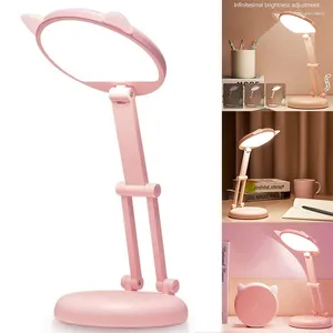 Lámparas de mesa Lámpara de escritorio para niños Chica LED Rosa Luces de anillo pequeñas para la oficina en casa Plegable portátil con carga USB