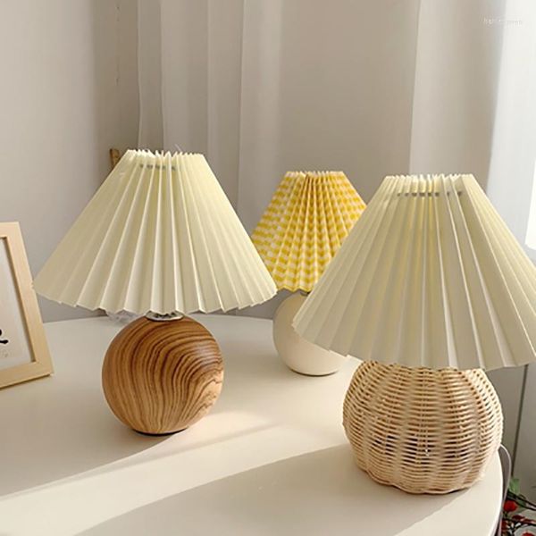 Lampes de table coréenne bricolage rotin LED gradation plissée abat-jour lampe de chevet pour chambre salon maison déco éclairage E27 EU Plug