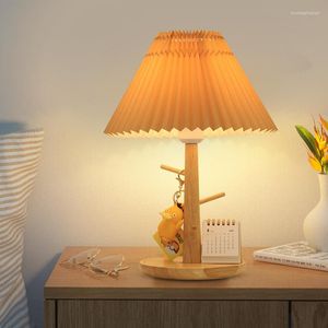 Tafellampen Koreaanse Retro Geplooide Stof Lamp Home Decor Woonkamer Slaapkamer Bureau Vintage Hout Boom Nachtlampje Nachtkastje Verlichting