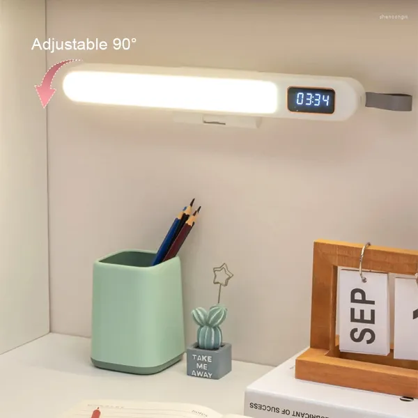 Bureau LED de lampes de lampes de table avec horloge lumière magnétique multi-fonctionnal timing rotatif nocturne pour la lecture de la chambre