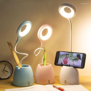 Lámparas de mesa Lámpara LED Carga USB Táctil Escritorio flexible Protección ocular Aprendizaje Luz nocturna Soporte para bolígrafo para teléfono móvil