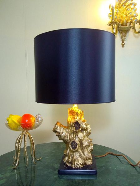 Lampes de table Lampe de souche d'arbre en laiton avec base en marbre reproduction antique éclairage en cuivre classique pour salon et salon table