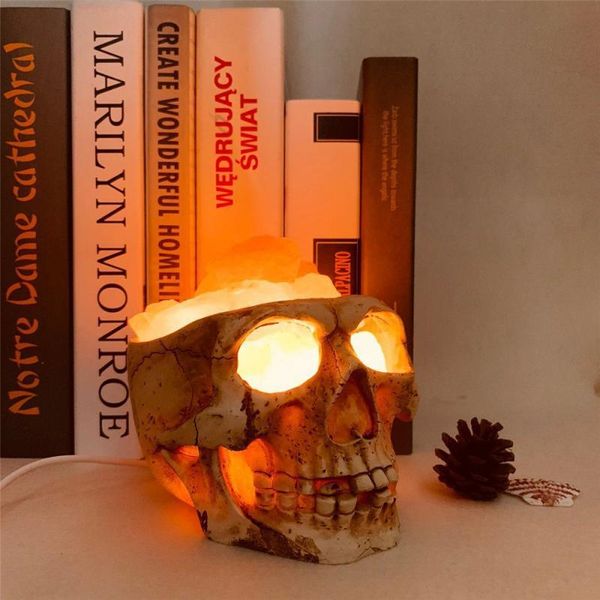 Lampes de table lampe crâne pierre de sel horreur tête de fantôme en forme de veilleuse USB cristal rechargeable