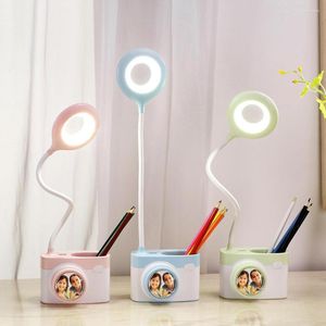 Lampes de table Lampe de caméra LED avec porte-stylo Port d'extension USB Charge Gradation sans électrode Bureau Chambre Chevet Veilleuse