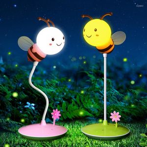 Tafellampen LED Cartoon Lamp Bee Style Usb Touch Touch Dimable Desk Reading Oogbescherming Boeklichten Kindercadeau