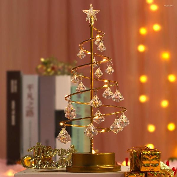 Lámparas de mesa LED Lámpara de árbol de Navidad Espiral Up Shap Decoración de vacaciones Luz de noche Novedad Fairy Diamond Christams Decor