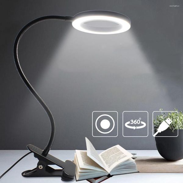 Lampes de table Clip LED Lampe de Lecture USB Alimentation Noir Flexible Tuyau Bureau Tête de Lit Salle D'étude Dimmable Et Lumineux