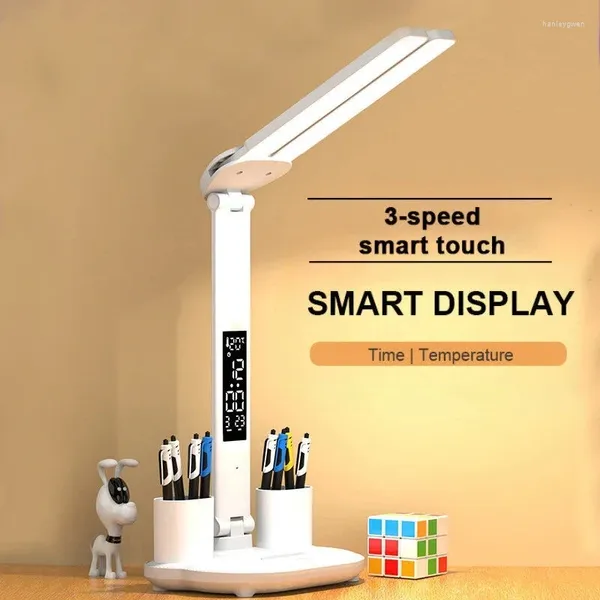 Lampes de table LED CLOCK LAMPE USB LATTRES DE BUREAU CHARGÉE USB 2 TEMPLES 180 ROTATE RATATE PROPRÈSE PROTECTION OEUX BURANCE NUIT