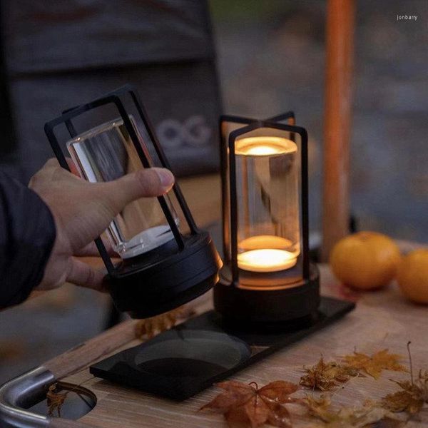 Lámparas de mesa Lámpara LED inalámbrica Estilo industrial Escritorio de metal Luz de ambiente para acampar al aire libre Restaurante Luces nocturnas creativas