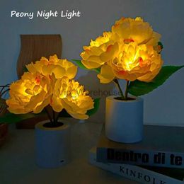 Настольные лампы LED Creative Peony Night Light Аккумуляторная регулируемая атмосфера Свет для спальни Декоративная настольная лампа для друзей Детский праздничный подарок YQ231006