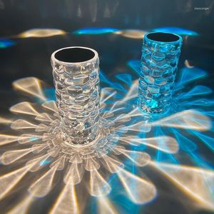 Lámparas de mesa Lámpara de cristal LED 3/16 colores Gota de agua Táctil Atmósfera romántica ajustable Mesita de noche Luz nocturna recargable por USB