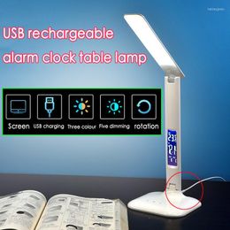 Tafellampen LED Desk Klok Vouwen Touchscreen Smart Lamp USB Oplaadbare draadloze Reading Home Office Desks Lighting Night Light