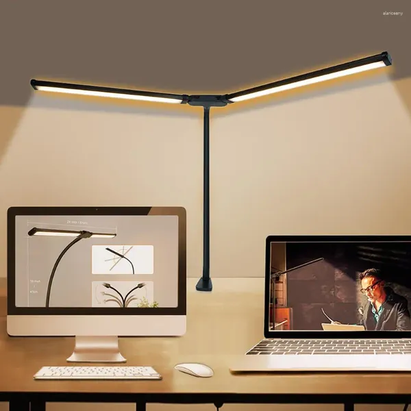 Lampes de table LED bureau double tête conception 10 niveaux de gradation 3 modes de couleurs lampe de protection des yeux pour le bureau à domicile (41 x 24 cm)