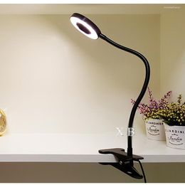 Lampes de table Lampe de bureau LED 5W avec pince Liseuse à intensité variable Eye-Care USB Chevet Baby Night Clip