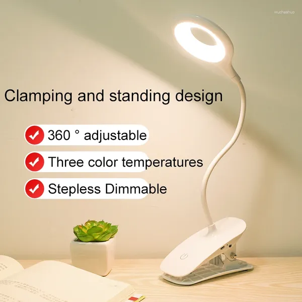 Lampes de table LED Clip de lampe de bureau sur type Charge USB avec batterie de lithium intégrée tactile Touch Sembarrant Apprentissage lecture