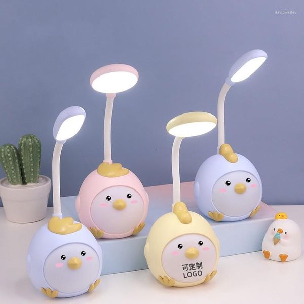 Lámparas de mesa Lámpara de escritorio LED Lindo pollito Dibujos animados Protección ocular Lectura Dormitorio recargable Luz nocturna de tres modos para niños