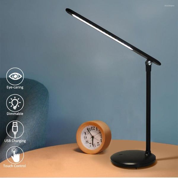 Lampes de table LED Lampe de bureau Dimmable Touch Control Light Protection des yeux Travail étudiant 3 modes avec gradation en continu USB Rechargeable