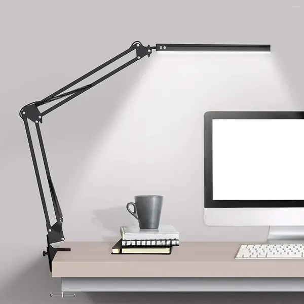 Lampes de table Lampe de bureau LED Lampe de bras pivotant réglable avec pince Lampes de lecture Nuit pour la tâche de travail d'étude