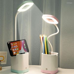 Lámparas de mesa Lámpara de escritorio LED Protección para los ojos Estudio Dormitorio Mesita de noche Enchufe de carga USB Luz nocturna Lectura