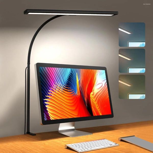 Lampes de table Lampe de bureau LED pour bureau à la maison Double tête lumineuse avec pince Architecte Tâche Gradation Réglable Col de cygne flexible