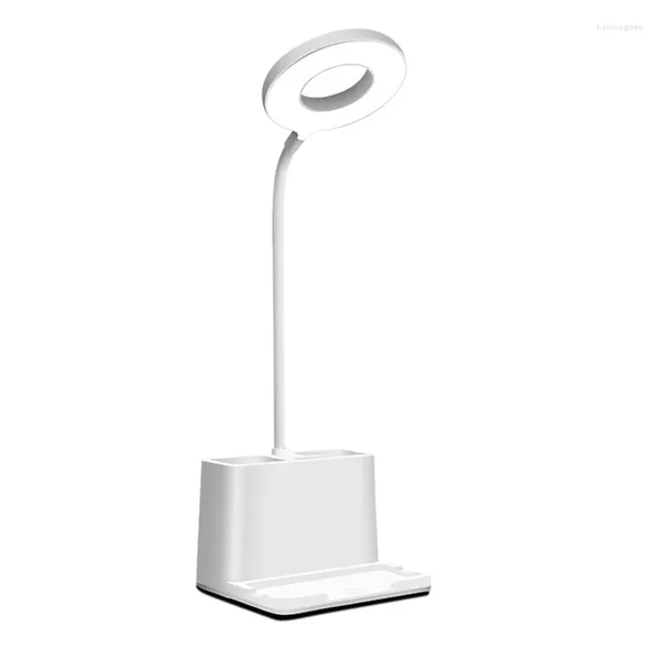 Lampes de table Lampe de bureau LED Lecture multifonction Boîte de stockage de température à trois couleurs et support de téléphone portable (1250 MAh)