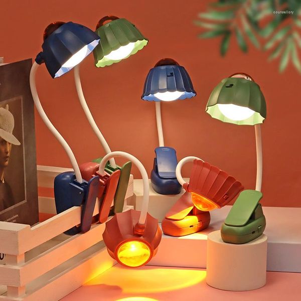 Lampes de table LED lampe de bureau veilleuses USB pince support double usage rechargeable protection des yeux enfant blanc chaud