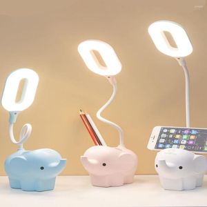 Tafellampen LED Desk Lamp USB LADING WIT PERK BLAUWE ELEPHANT Decoratieve slaapkamer Woonkamer Dimbare kinderoogbescherming