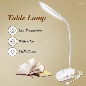 Lampes de table Lampe de bureau LED USB rechargeable pliable avec clip protection des yeux flexible pour étude de chevet lecture livre veilleuse