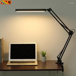 Lampes de table Lampe de bureau LED avec pince Soins des yeux Lampe de lecture à intensité variable 3 modes de couleur Bras pivotant USB Clip-on Lumière du jour