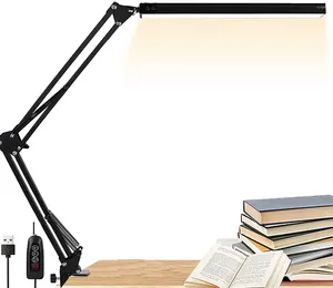 Tafellampen LED-bureaulamp met klem eye-care dimable leeslicht 3 kleurmodi Swing Arm USB Clip-on Daylight