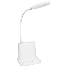 Tafellampen LED-bureaulamp met pennenhouder Telefoonstandaard Licht USB-poort Druk op de bediening voor lezen in de slaapkamer