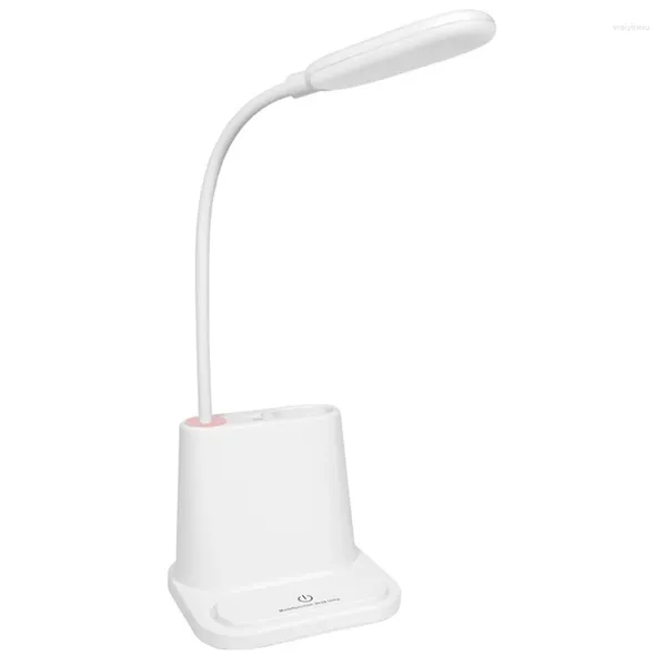 Lámparas de mesa Lámpara de escritorio LED con soporte para bolígrafo Soporte para teléfono Luz Puerto USB Control de prensa para lectura de dormitorio