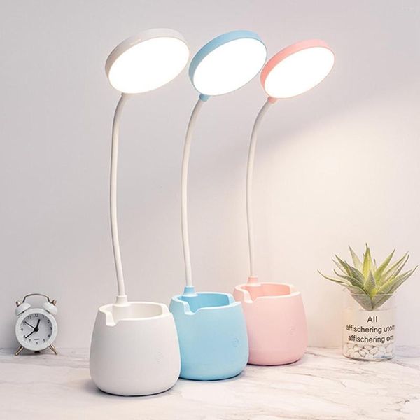 Lámparas de mesa Lámpara de escritorio LED con portalápices Luz de temperatura de color ajustable Puerto de carga nocturna USB 3 en 1 para lectura