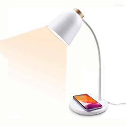 Lampes de table Lampe de bureau LED avec chargeur sans fil 3 modes d'éclairage Fonction de mémoire de contrôle de contact pour la lecture au bureau à domicile