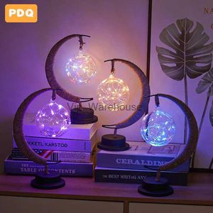 Lámparas de mesa Lámpara de mesa decorativa de escritorio LED Estrella Luna Manzana Luz de Navidad Regalo de cumpleaños Cuerda de cáñamo hecha a mano USB Hierro Luz de noche YQ231006