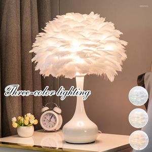 Lampes de table LED plume lampe de chevet chambre bureau table de chevet décoration El salon USB trois couleurs veilleuse