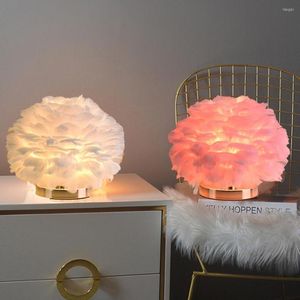 Lámparas de mesa Lámpara de plumas LED Lámpara de noche E27 Pantalla creativa para el hogar Sala de estar Dormitorio Fiesta Boda Decoración romántica