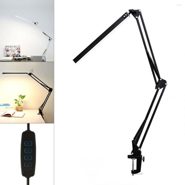 Lampes de table LED pince en métal pliante lampe de bureau USB pince lumières bras Long gradation pour salon chambre ordinateurs de lecture