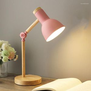 Tafellampen led vouwen eenvoudige bureaulamp oogbescherming leeskamer slaapkamer slaapkamer huisdecor e27 Noordse houten kunstijzer