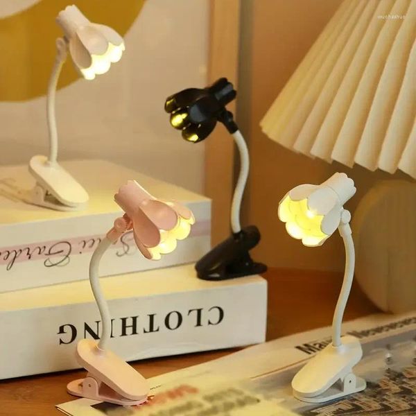 Lampes de table LED Horn Flear Forme Small Livre lampe mini lumière de lecture avec clip de bureau décoratif, y compris les piles