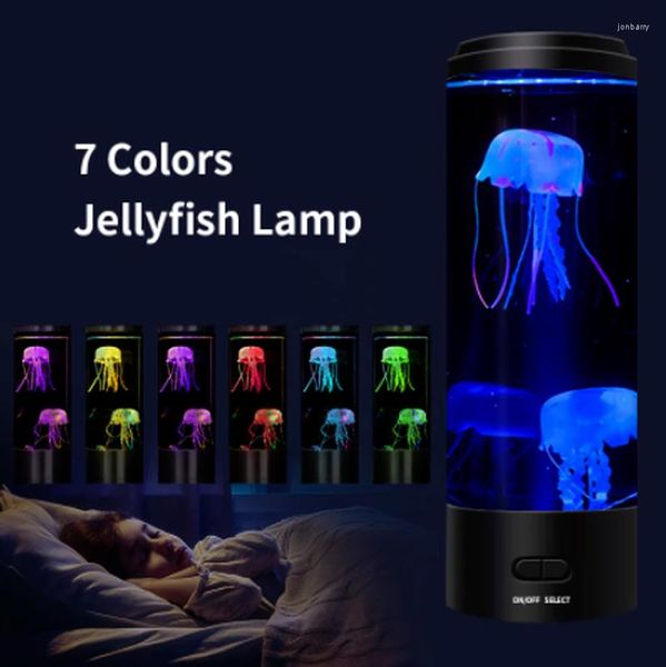 Lampes de table Led Méduse Lampe USB/Télécommande Veilleuse Changement de Couleur Réservoir Aquarium Cadeau pour Enfants Rêve