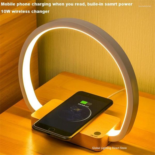 Lampes de table lampe à LED bureau veilleuse réglage chevet chambre avec support pour téléphone multifonction chargeur sans fil 20