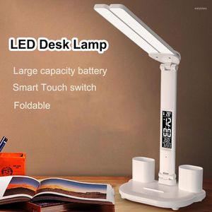 Lampes de table lampe à LED Dimmable tactile bureau Protection des yeux USB pour chambre bureau étudiant veilleuse avec porte-stylo
