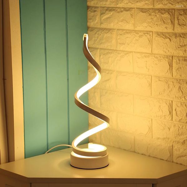 Lámparas de mesa Lámpara LED Ahorro de energía Espiral Acrílico Mesita de noche Decorativa Luz nocturna Escritorio de lectura para iluminación Decoración Enchufe de la UE