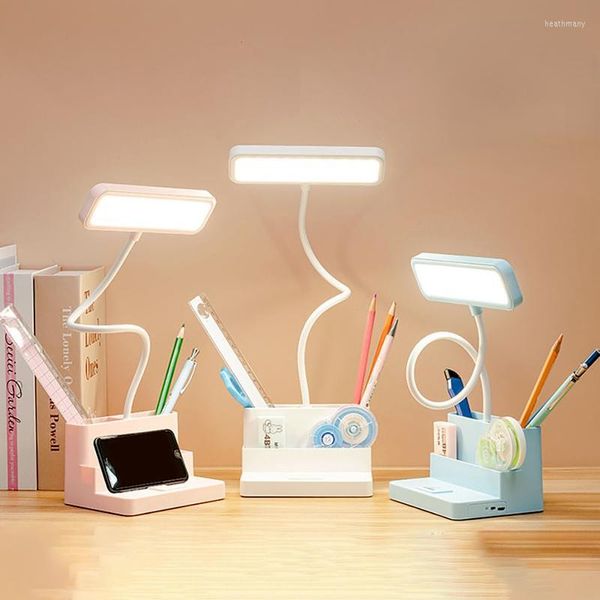 Lampes de table Lampe à LED avec rangement pour stylo Protection des yeux Gradation continue Etude de bureau Enfants Lampe de chevet intelligente