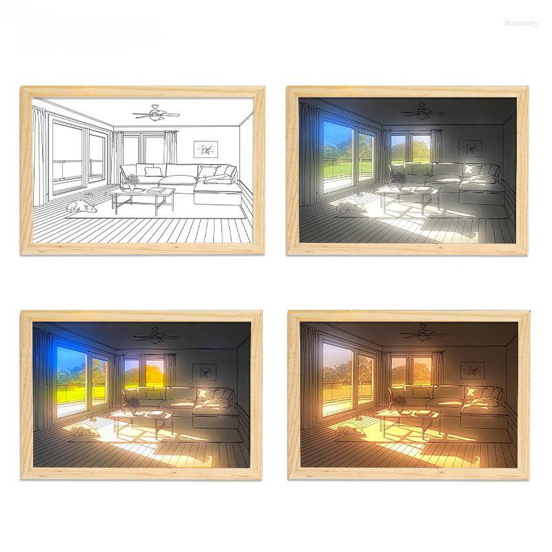 Tischlampen LED-Lichtmalerei USB-Stecker Dimmen Wand Kunstwerk Lampe Geschenk Innen Sonnenlicht Fenster Holz Po Nacht leuchtende Raumdekoration