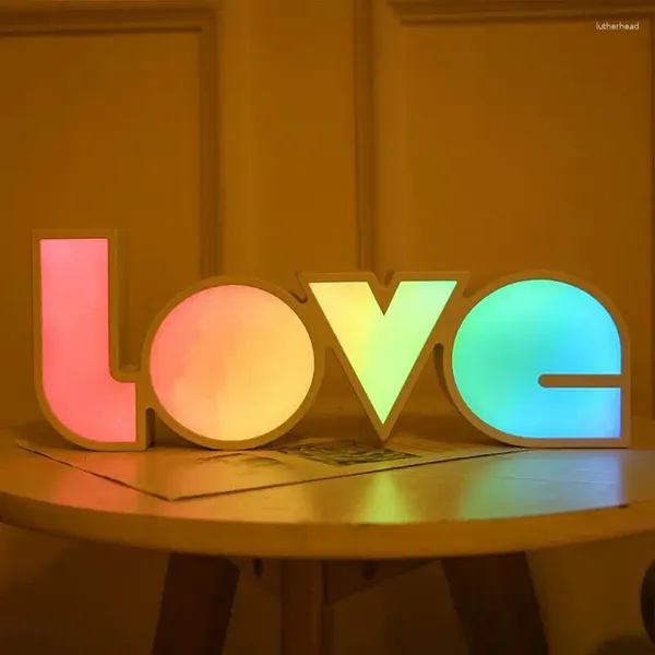 Lámparas de mesa LED Love Sign Lights 3d Night Lights Lámina colorida Lámpara de decoración del día de San Valentín para fiesta en casa